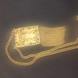 Lucien Piccard Vintage Gold Tassel Statement Necklace Ornate Lion Fringe Designe